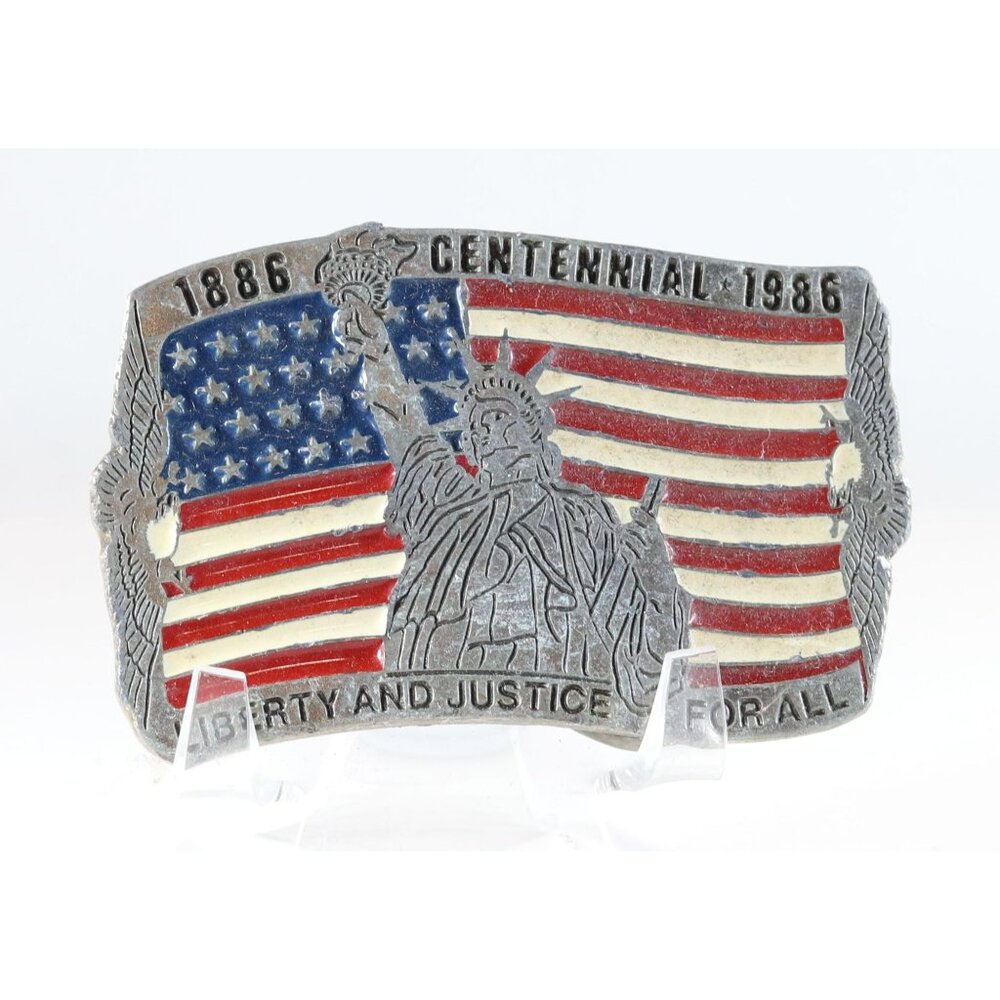 Belt Buckle Centennial 1886-1986 Liberty and Justice Solid Metal Buckle Vintage